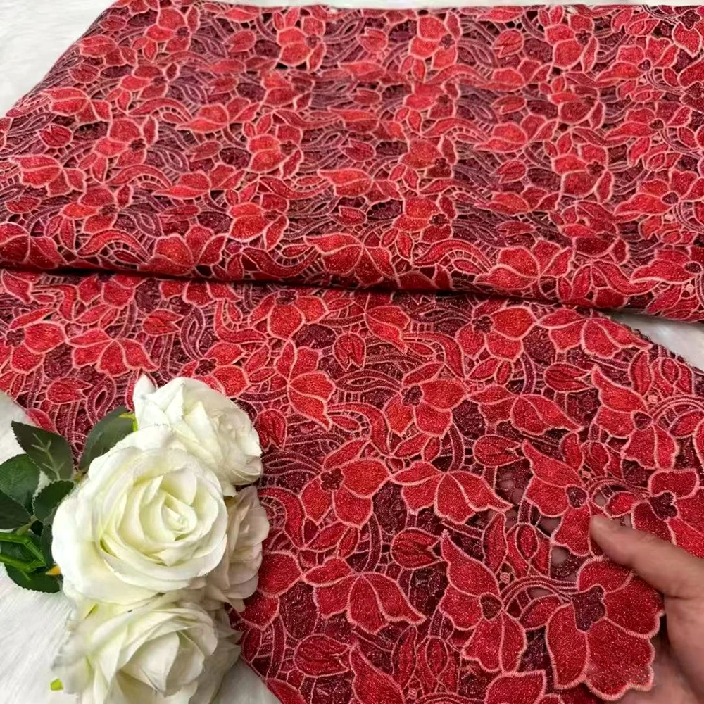 2026 Newest Water Soluble Lace Fabric Fashion Embroidered African Guipure Cord Lace Fabric For Sewing Women Party Dresses