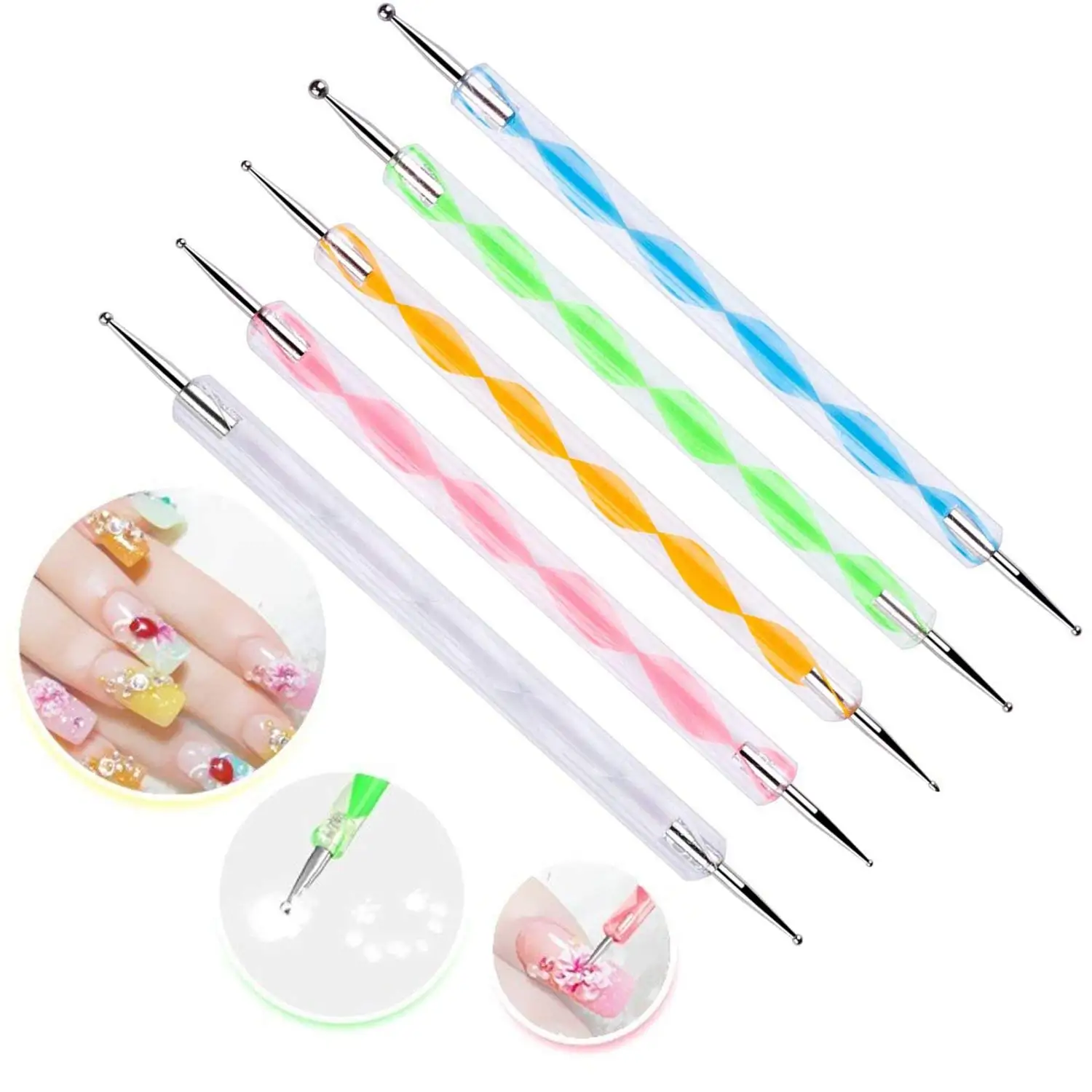 5Pcs  2Way Dotting Pen Tool Nail Art Tip Multicolor Dotting Tool Set Dot Paint Manicure kit for Embossing Pattern Clay Nail Art