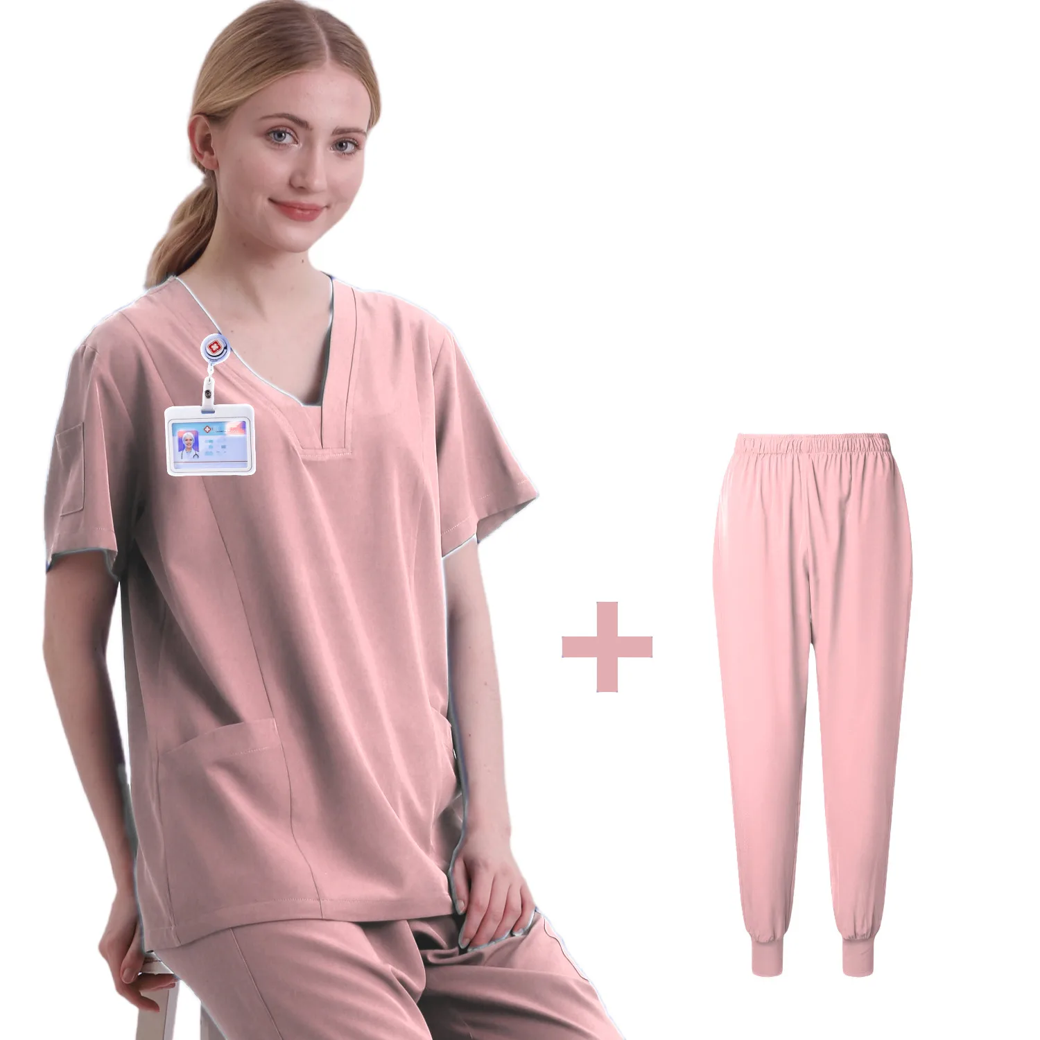 

Women Medical Uniforms Elastic Scrubs Sets Hospital Surgical Gowns Short Sleeve Tops Pant Nursing Accessories Doctors Clothes