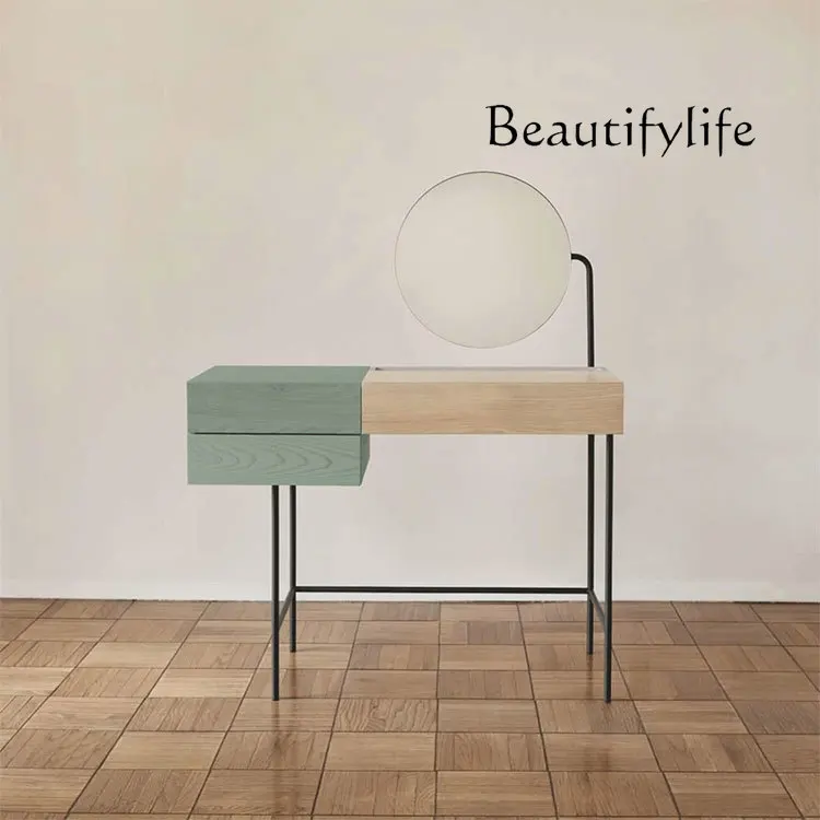 

Modern Simple Internet Celebrity Dressing Table Stitching Makeup Table Light Luxury Ins Style Small Apartment Bedroom Solid Wood