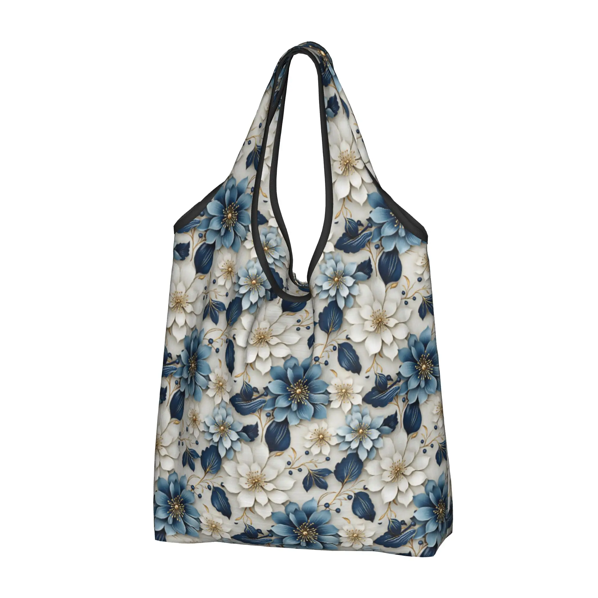 3D Floral Luxury High Fashion Trend Grocery Shopping Bags Custom Shopper Shoulder Tote Bags Big Capacity Portable  Handbag