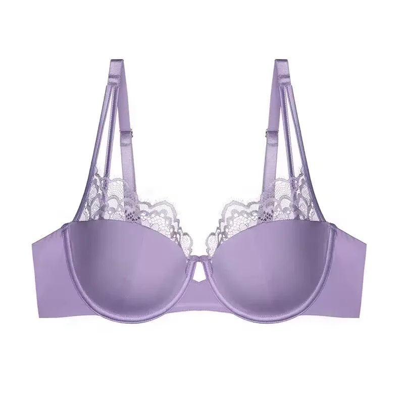 Ladies Sophisticated Purple French Lace Sexy Underwear Set Soft Underwire Pull Up Thin Molded Cup Comfortable Underwear