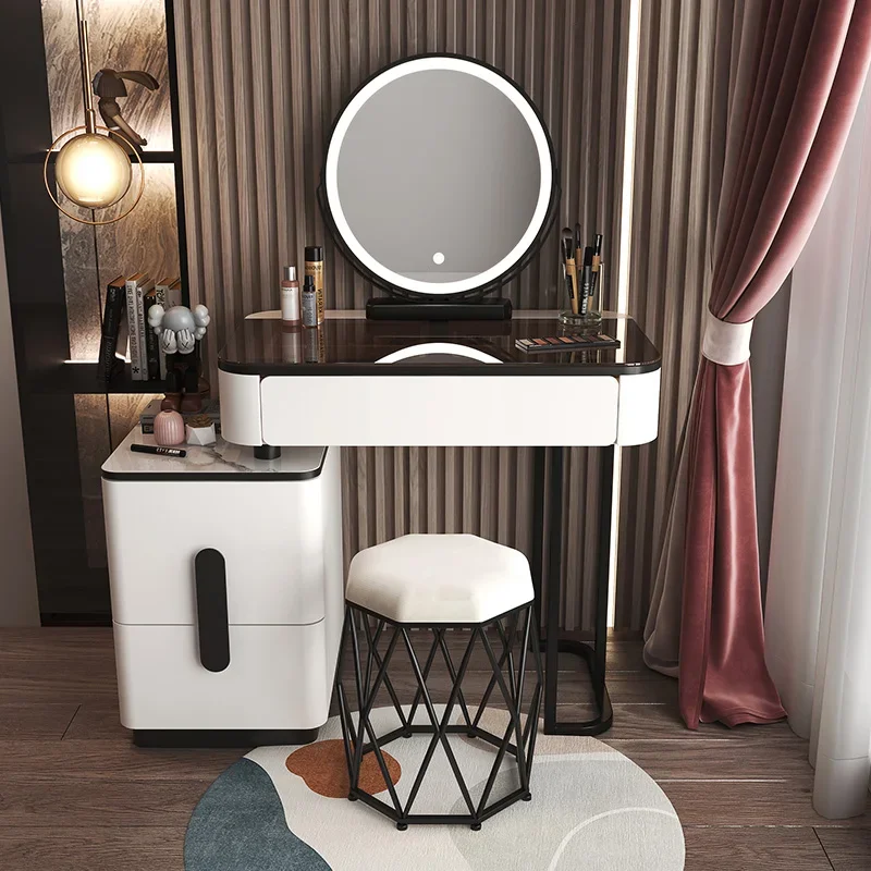 Glass Luxury Dressing Table Makeup Vanity Storage Mirror Dressing Table Nightstand Armarios Para Sala De Estar Bedroom Furniture