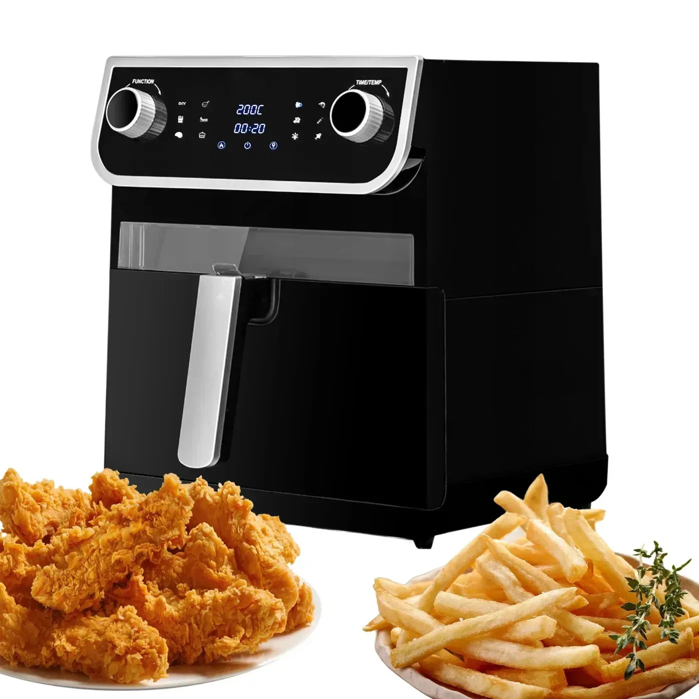 Double Basket Square Modern Digital LED Touch Screen Hot Air Fryer with Viewing Window 12 Programs Cook & No Oil Fry