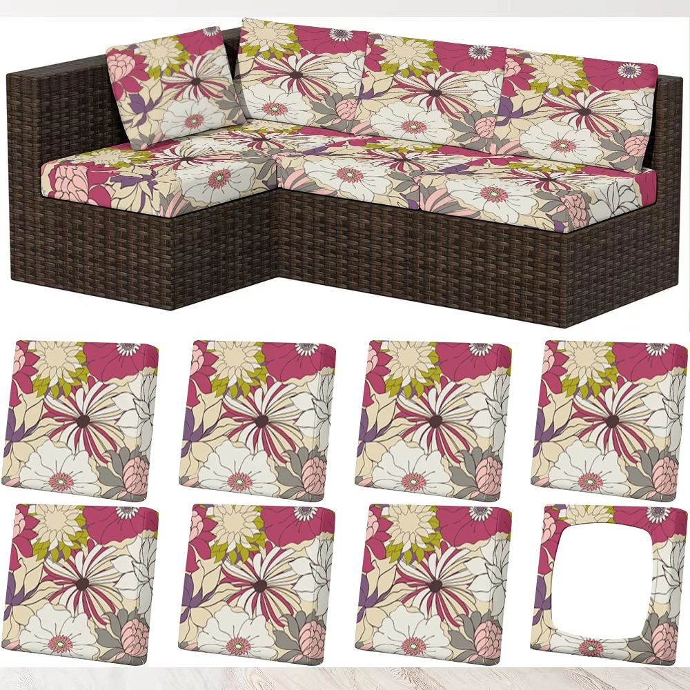 Spring Summer Floral Printed Outdoor Sofa Cover, Milk Silk Elastic Couch Cushion Protector, Pet - Friendly,