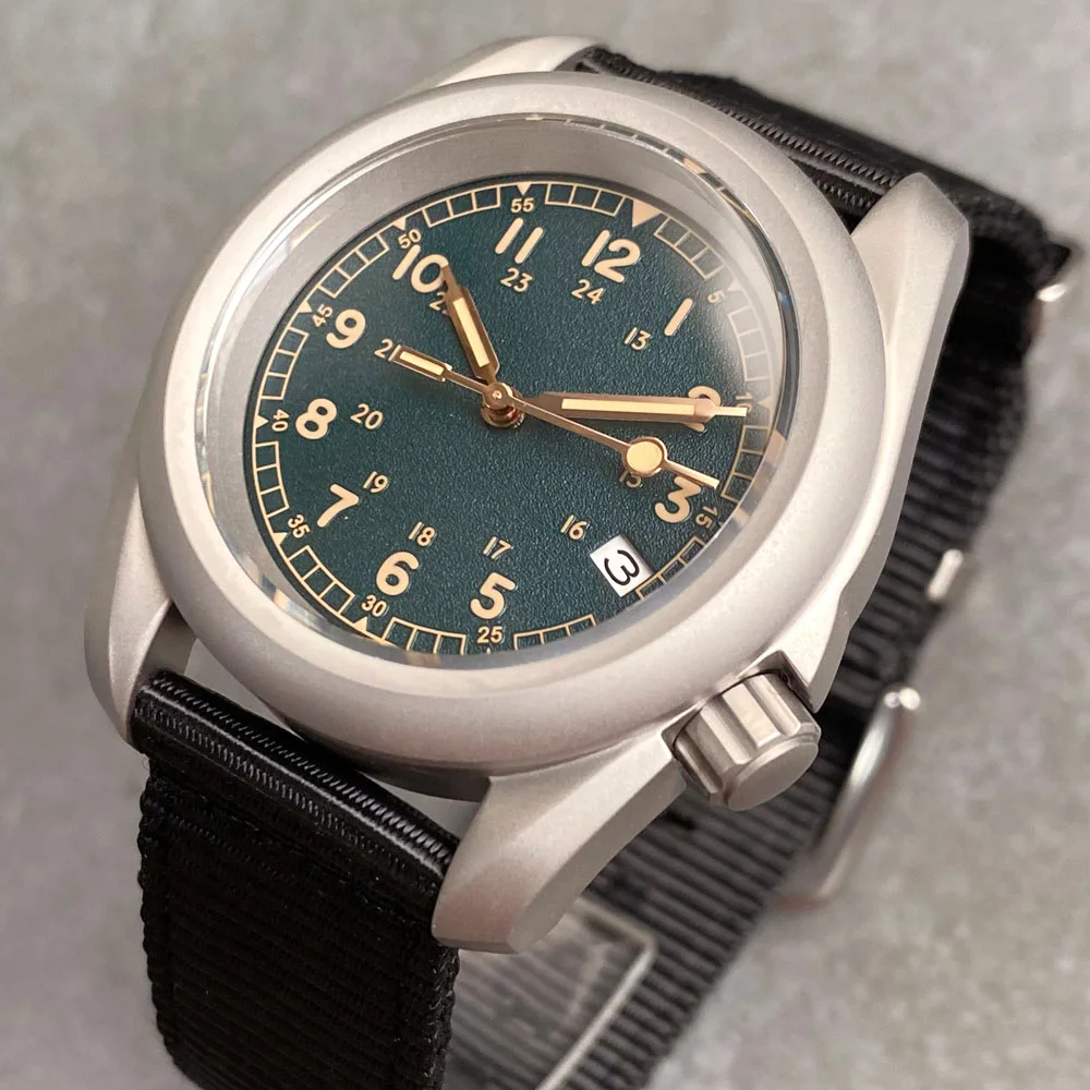 Tandorio 3.8 SKX Mod Sandblast NH36 Mechanical Men Watch Vintage Green Dial Sapphire Glass Arabic Numerals Waterproof Dive Clock