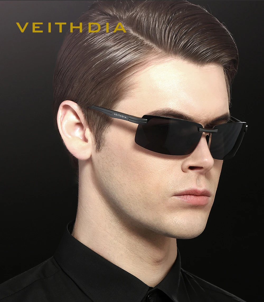 VEITHDIA Sunglasses Men Polarized UV400 Lens Rectangle Rimless Sport Driving Fishing Sun Glasses Al-Mg Eyewear For Male 6510