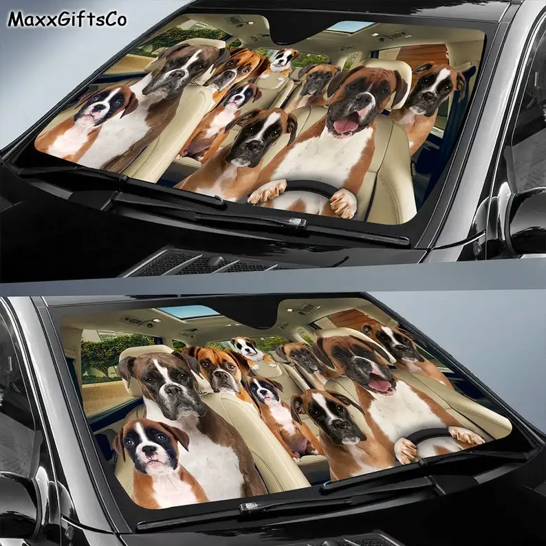 Boxer Dog Car Sun Shade, Boxer Dog Windshield, Dogs Family Sunshade, Boxer Dog Car Accessories, Boxer Dog Lovers Gift, Car Decor