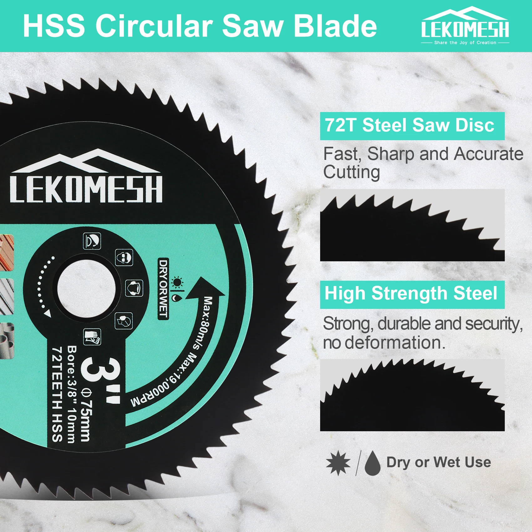 LEKOMESH 3inches 75mm Cutting Disc Cutting Concrete Wood Tile Steel Metal Aluminum Granite Stone Mini Grinder Saw Blade