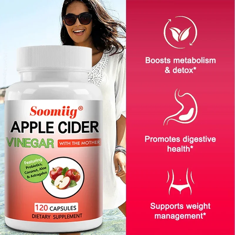 Apple Cider Vinegar Capsules -with Probiotics, Healthy Weight Management, Digestion, Detoxification & Immunity, Relieve Bloating