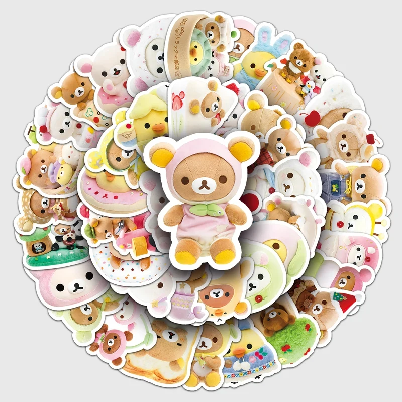 Wholesale 54pcs Cute Rilakkuma Stickers Waterproof Cartoon Animal Laptop Luggage Phone Case Decals Scrapbook