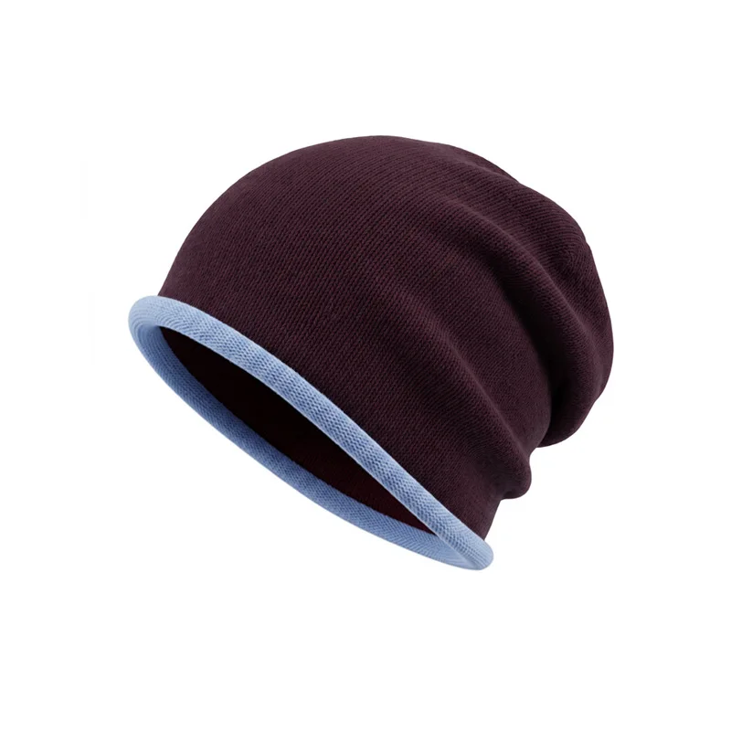 Unisex 100% Pure Wool Color-Block Rolled‑Cuff Slouch Beanies Skullies Winter Women Men Warm Soft Bonnet Casual Stretchy Hat Cap