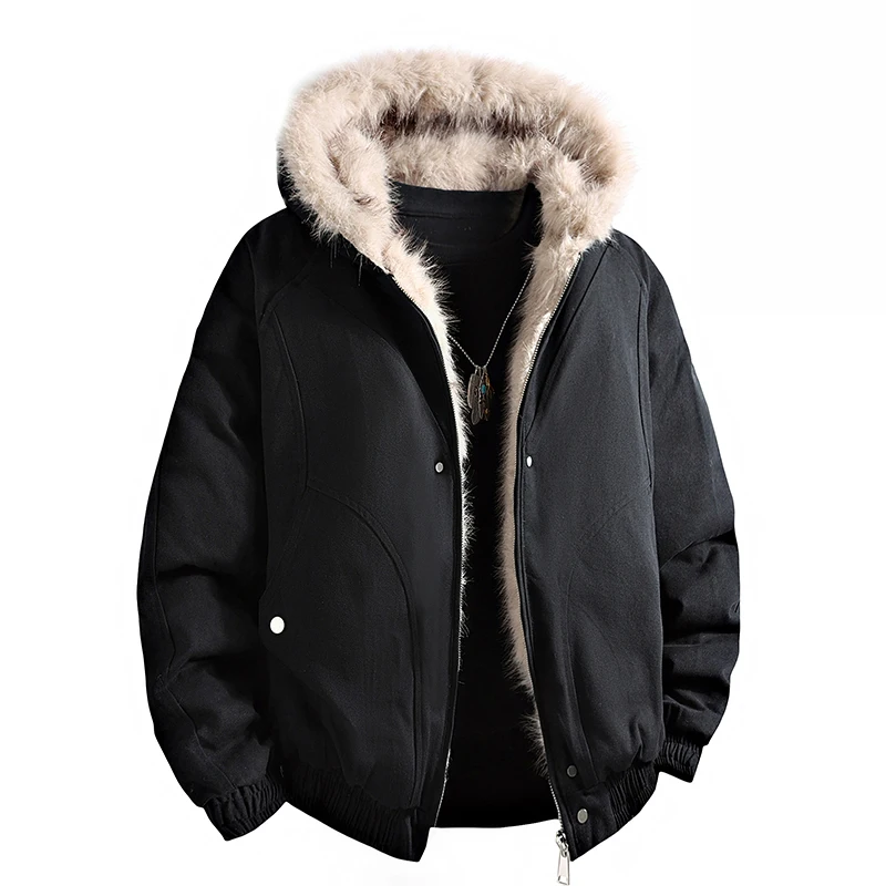 

Winter Thickened Padded Jacket Men's Casual Hoodie Coat Outdoor Windproof Keep Warm Cotton Clothes Classic Solid Color Parkas