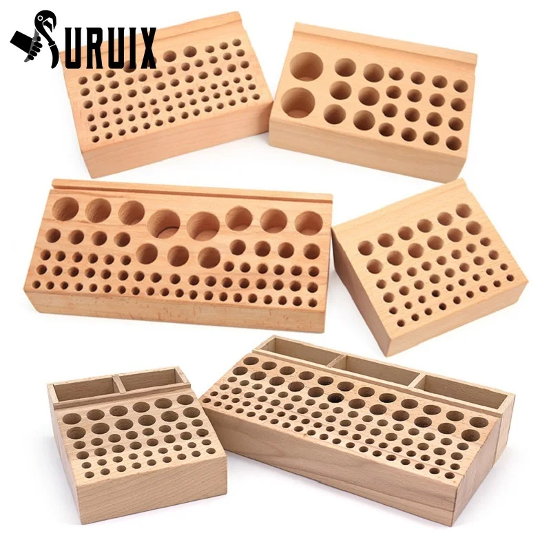 24-98 holes Pine Wooden Leather Craft Rack Stand DIY Carving Punching Tools Holder Organizer Storing Leather Tool Storage Box