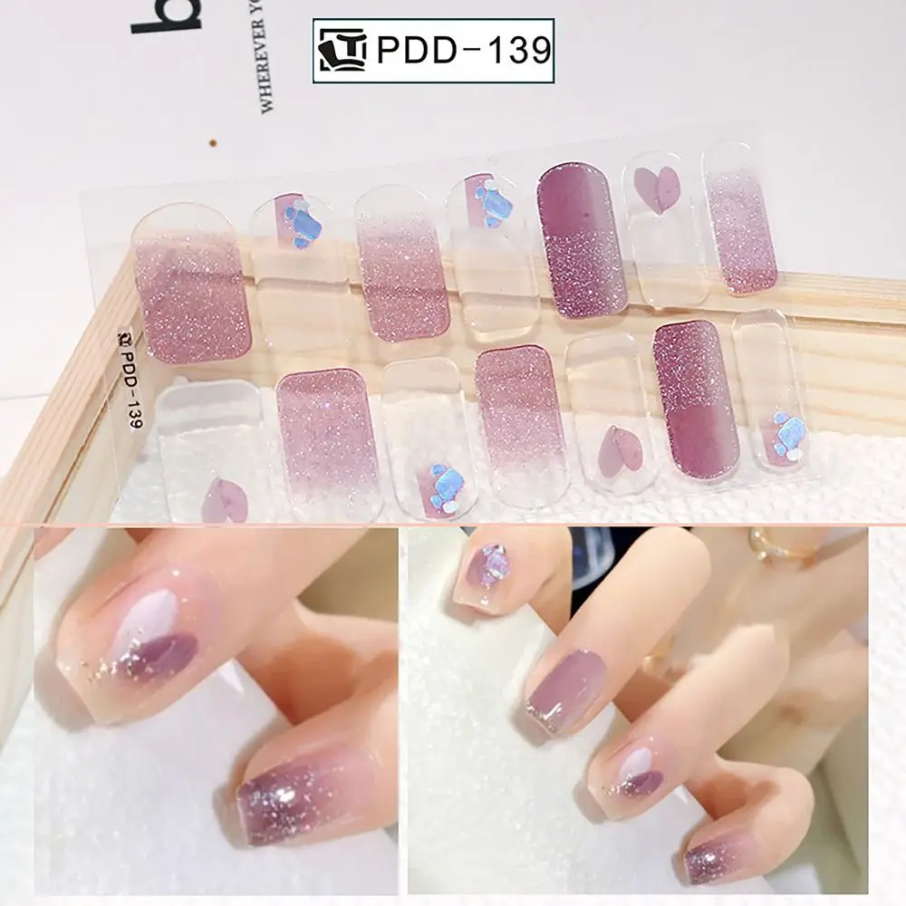Fácil de remover 14 tiras de gel adesivos de unhas florista cobertura completa remendo de unhas semi curado gel unha polonês tiras diy arte do prego fazendo