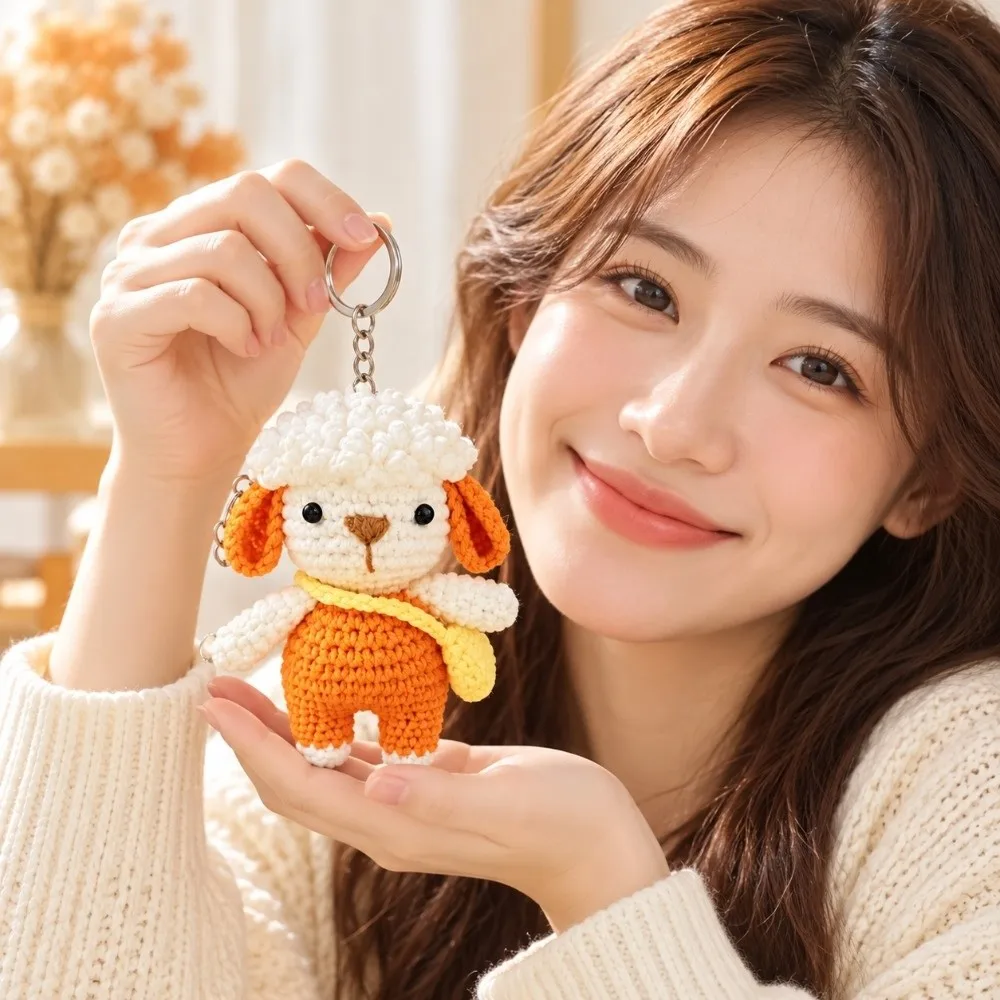 Cute Cartoon Handmade Little Lamb Pendants Finished Product Woven Crochet Keychains Handmaking Kawaii Knitting Insect Backpack