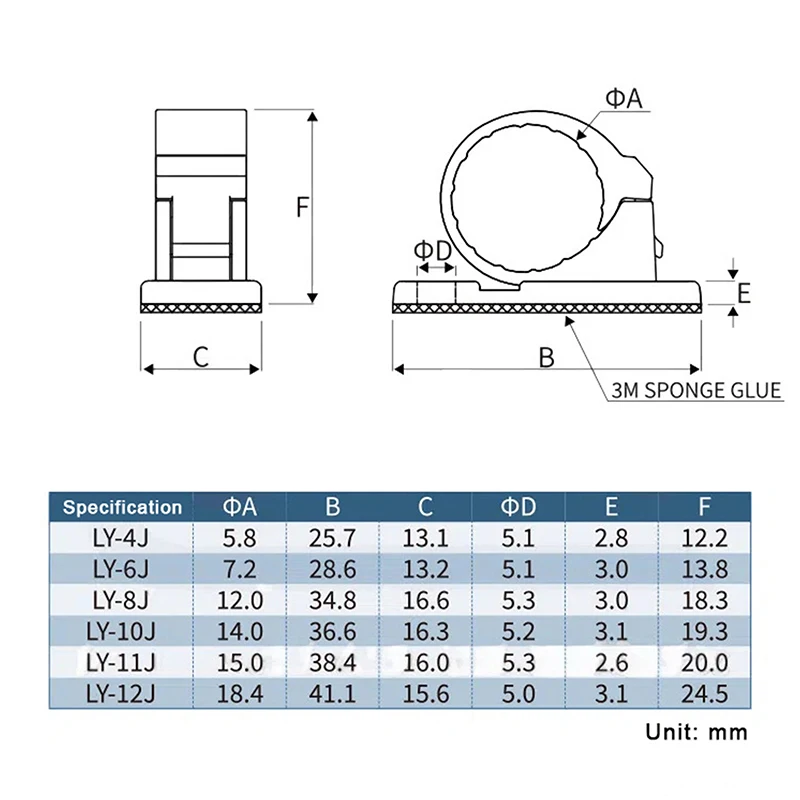 Organizador de cables autoadhesivo de 20 piezas, Clips de gestión, soporte para cables, abrazadera de línea de escritorio, enrollador USB de LY-4/6/8/10/11/12 ajustable ​
