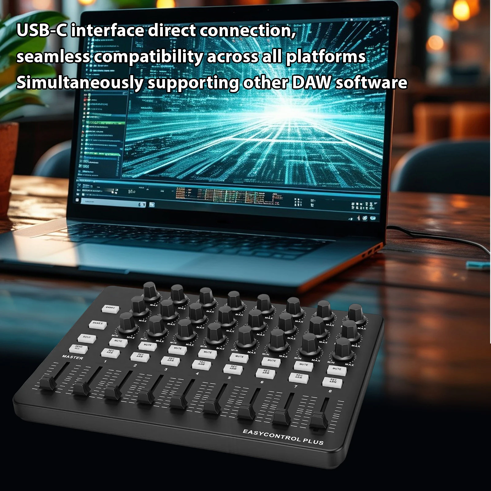 

Портативный MIDI-контроллер: инструмент для создания музыки с ручками и ползунками для аранжировки и студийной записи