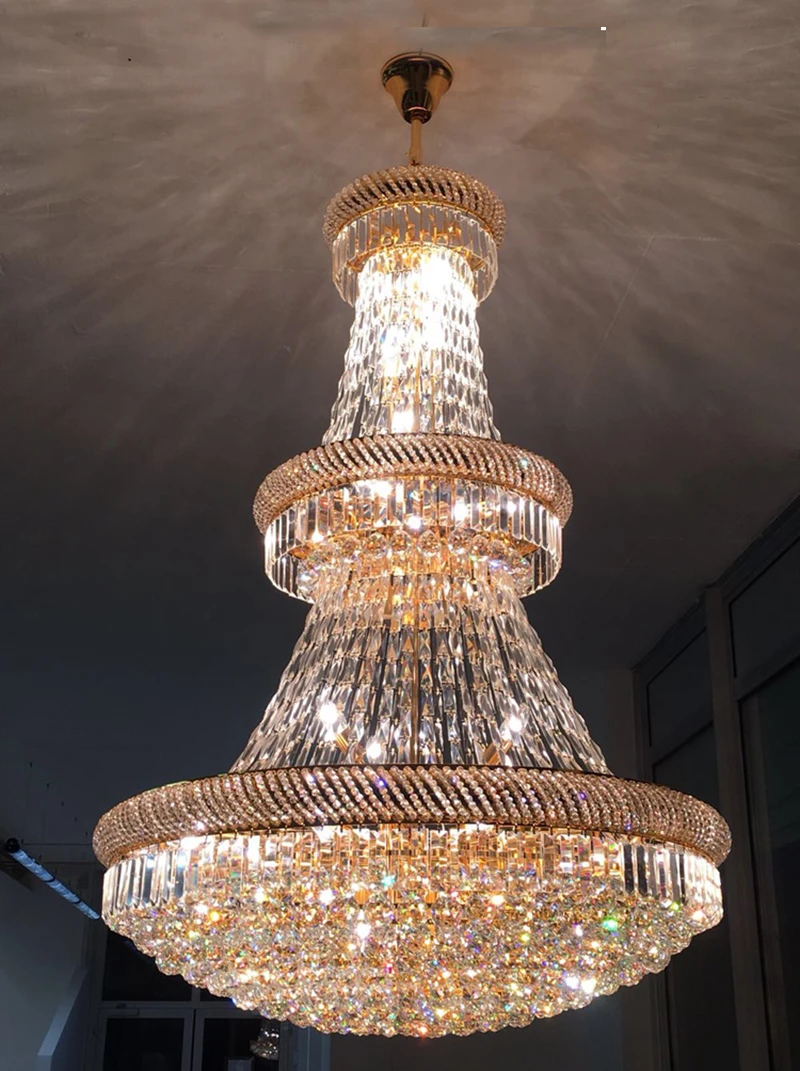 Large Empire Gold Crystal Chandelier Lighting For Stair Modern Hanging Lamp For Foyer Lobby Hall Luxury Modern Hanging Light