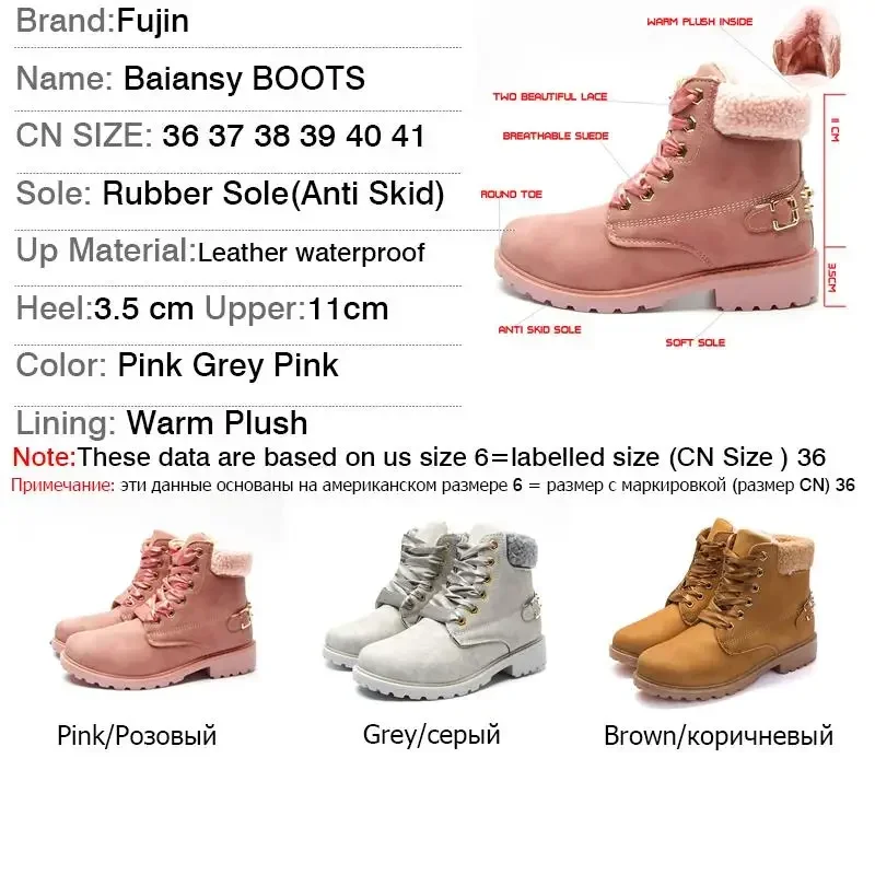 Fujin Women Winter Boots Platform Ankle Snow Warm Plush Fur Suede Leather Booties Woman Shoes Motorcycle Platform Ankle Boots