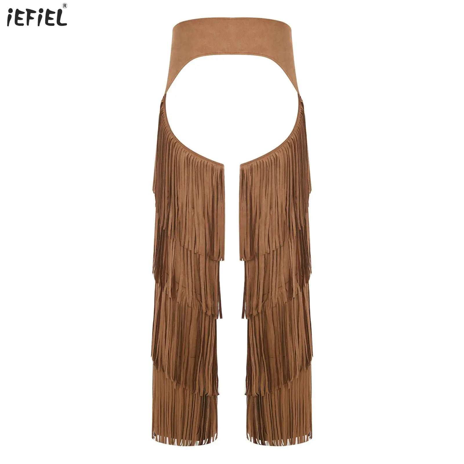 

Mens Western Cowboy Chaps Pant Vintage Gothic Steampunk Fringe Open Crotch Pants Adjustable Buckles Motorcycle Biker Trousers