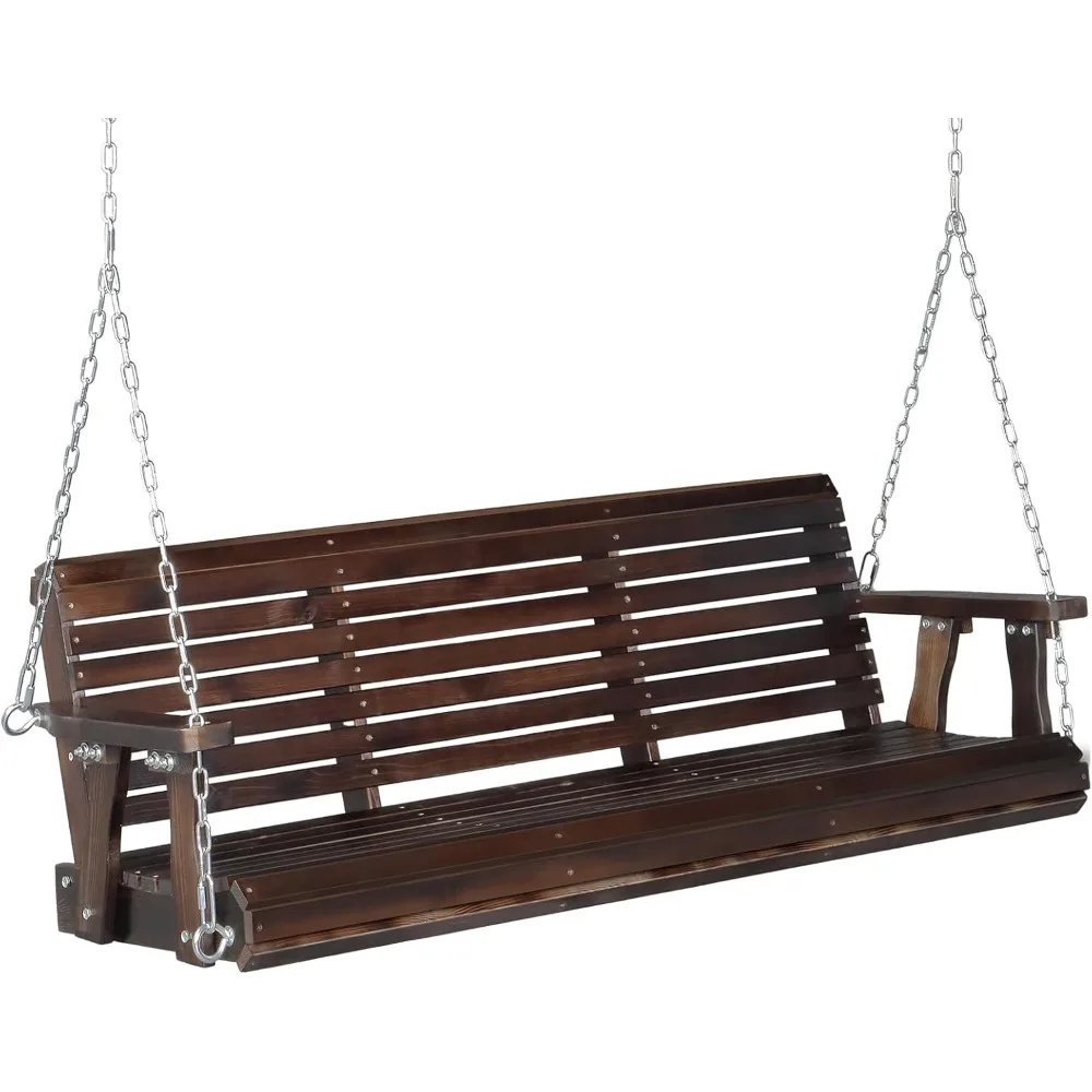 لوحة PU خارجية شديدة التحمل بقوة 880 رطلًا، كرسي معلق مع سلاسل آمنة قابلة للتعديل، (5 أقدام، ريفي) #6