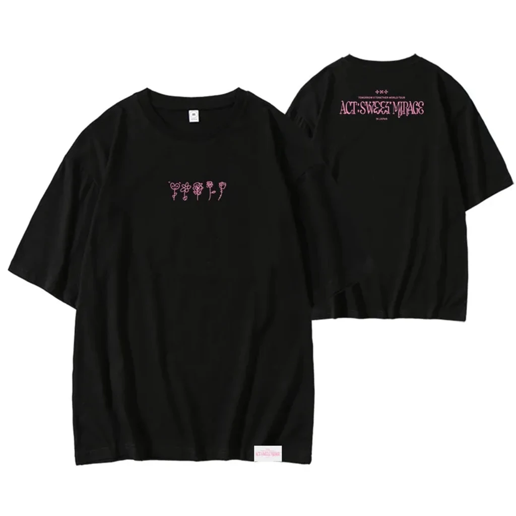 kpop 2024 Txt ACT SWEET MIRAG Tour Concert Y2K T-Shirt Top Cotton Loose Short Sleeved Hip Hop Wrap Harajuku Casual Summer TopTee