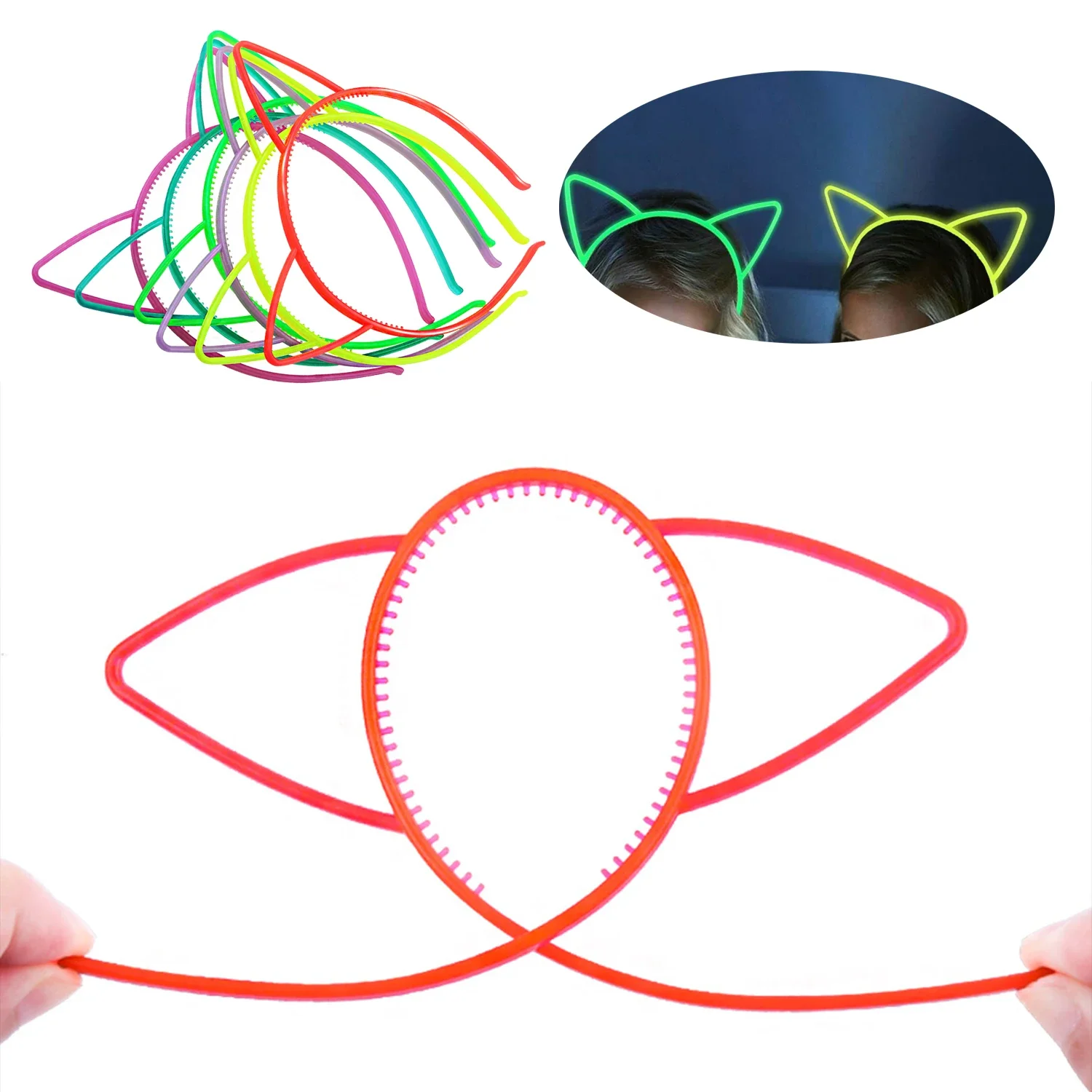 New Luminous Cat Ears Headband Elastic Glow In Dark Hairband For Women Baby Girls Teeth Birthday Headwear Hair Accessories