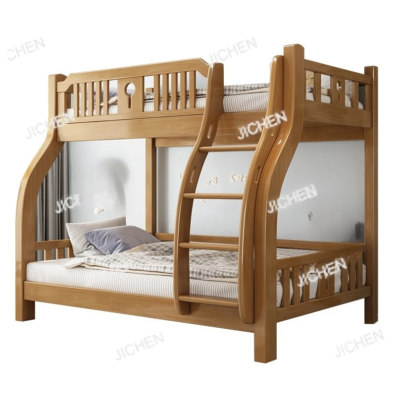 

All solid wood double bunk bed Modern simple bunk bed combination Small apartment high and low bed