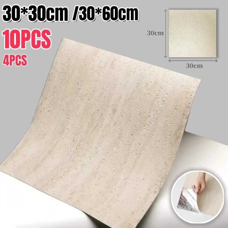 

30x30cm Foam Wall Panel Faux Travertine Self-Adhesive Wallpaper Slate Texture Wall Stickers Home Decor Restaurant Living Room