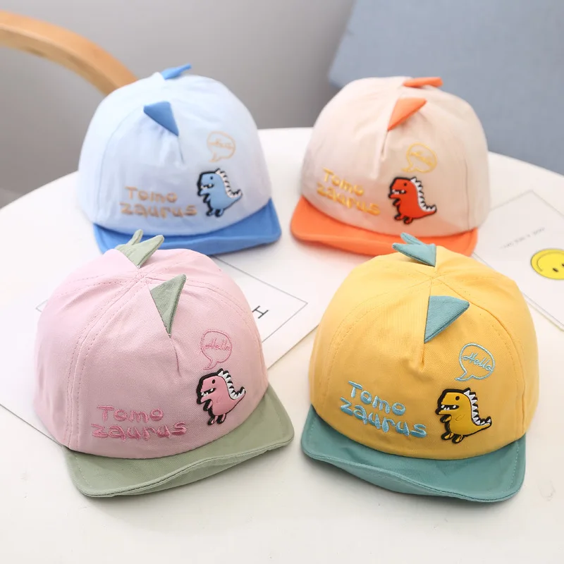 4 Colors Spring Cute Cartoon Dinosaur Baseball Cap for Kids Soft Brim Baby Hat for Boys Girls Adjustable Peaked Caps 6-24M