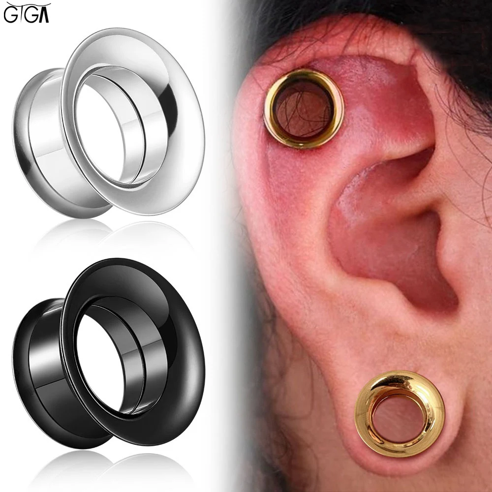 Giga 2Pcs Screw Double Flared Ear Tunnels Plugs Stainless Steel Ears Stretcher Earrings Piercing Body Jewelry
