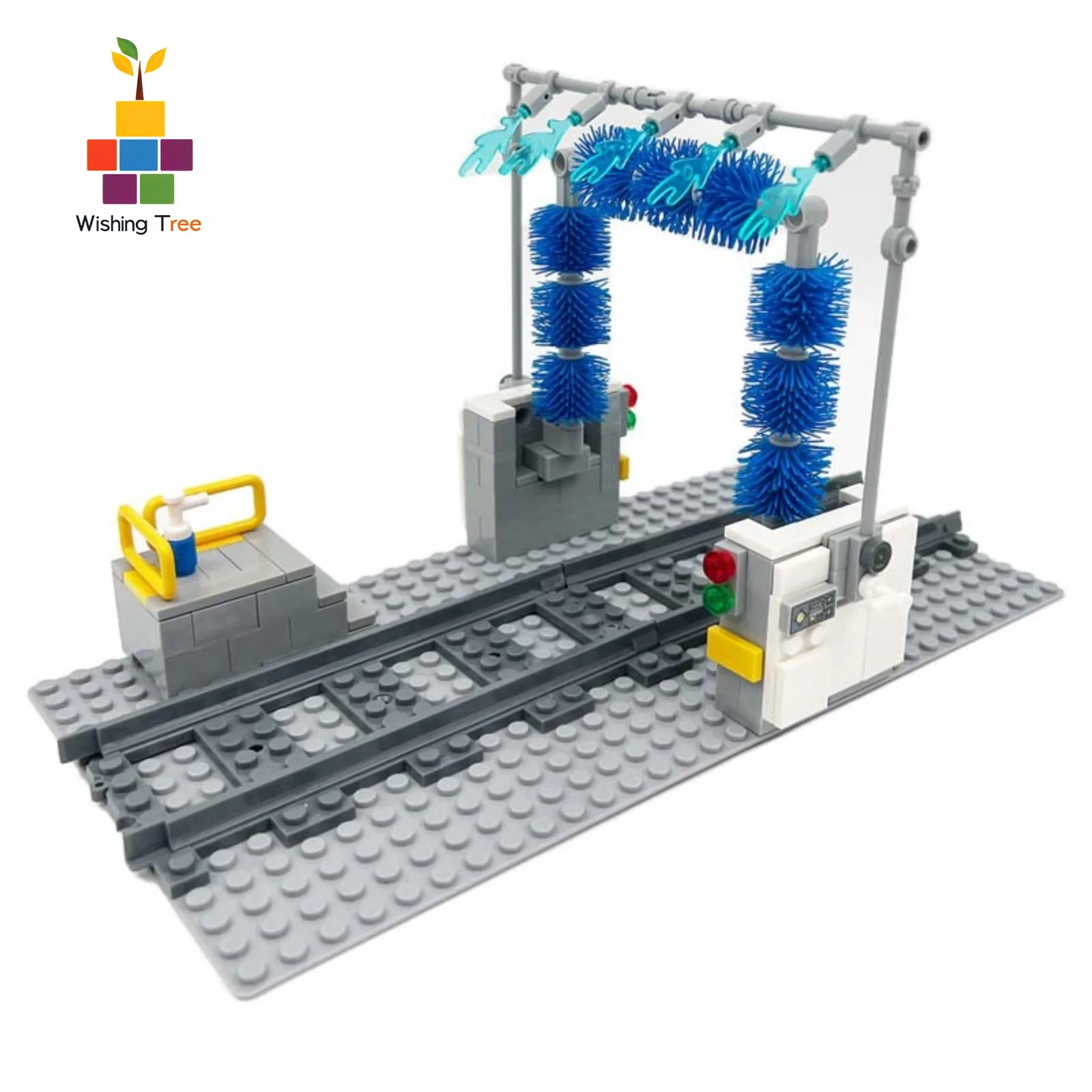 

City Train Car Wash Scene Building Blocks Set Wash Brush Train Assembly Model