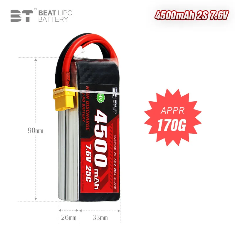7.4V 4500mAh 2S 25C LiPo Rechargeable Battery for RC Helicopter Boat Traxxas Car High-Voltage Electric Mjxrc Dedicated