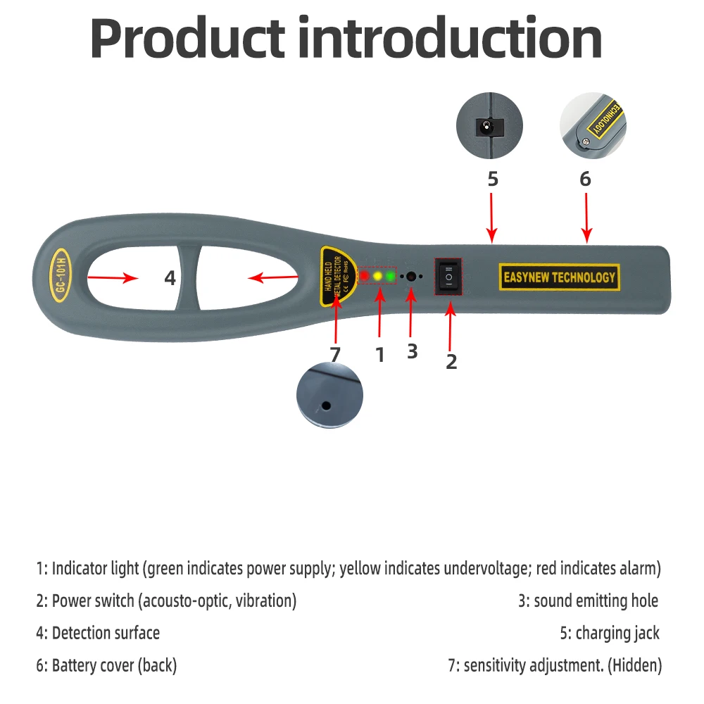 Ręczny wykrywacz metali GC-101H 9V bateria profesjonalna kontrola bezpieczeństwa Bounty Instrument skaner Finder do obróbki drewna paznokci