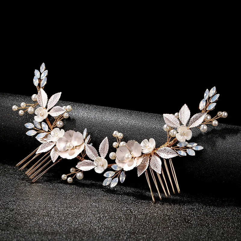 

Luxury Gold Color Women Hair Comb Handmade Bridal Wedding Jewelry Headdress Crystal Pearls Headpiece
