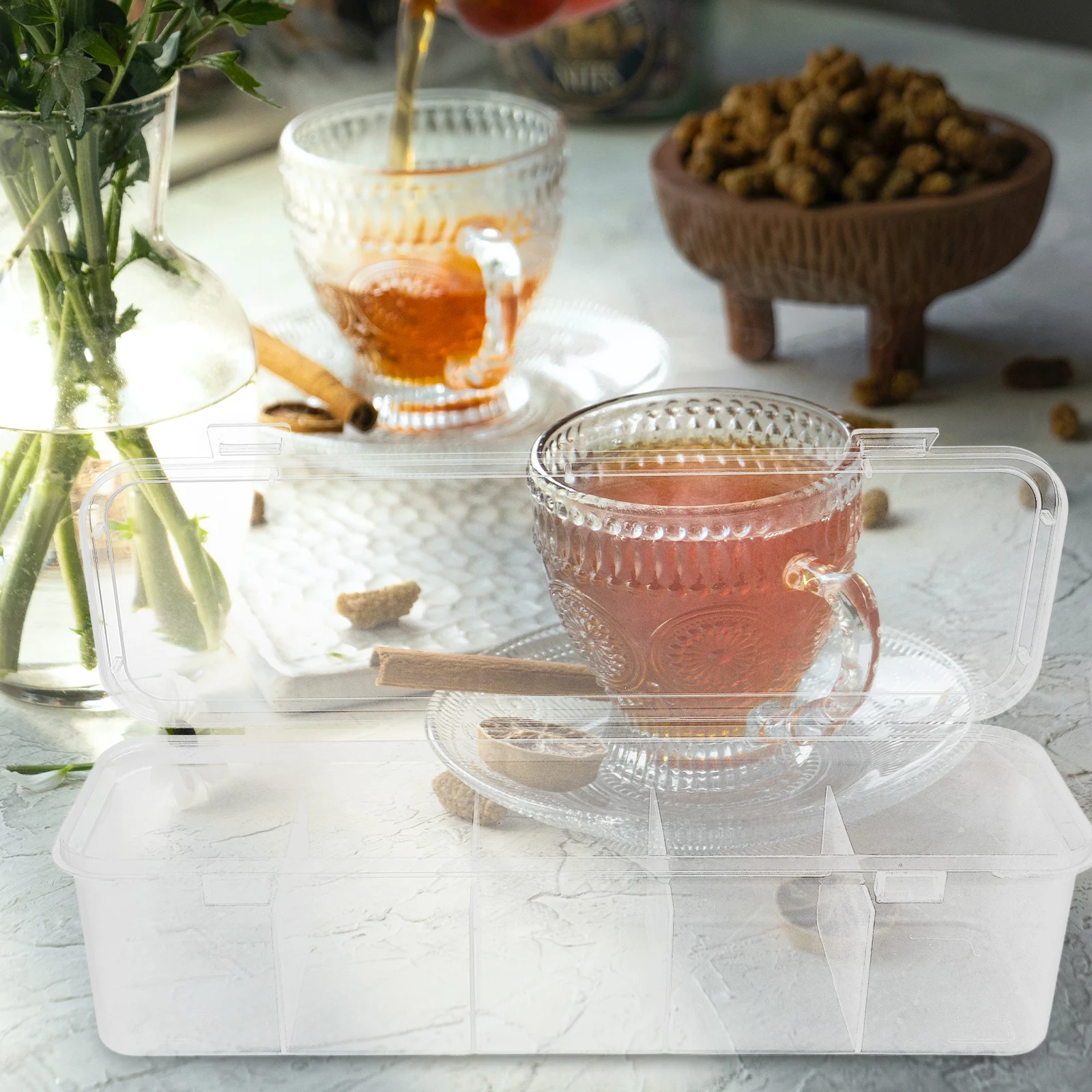 

Tea Bag Organizer Box Multi-Grid PP Storage Container for Coffee Station Candy Snacks Kitchen Storage Organizer