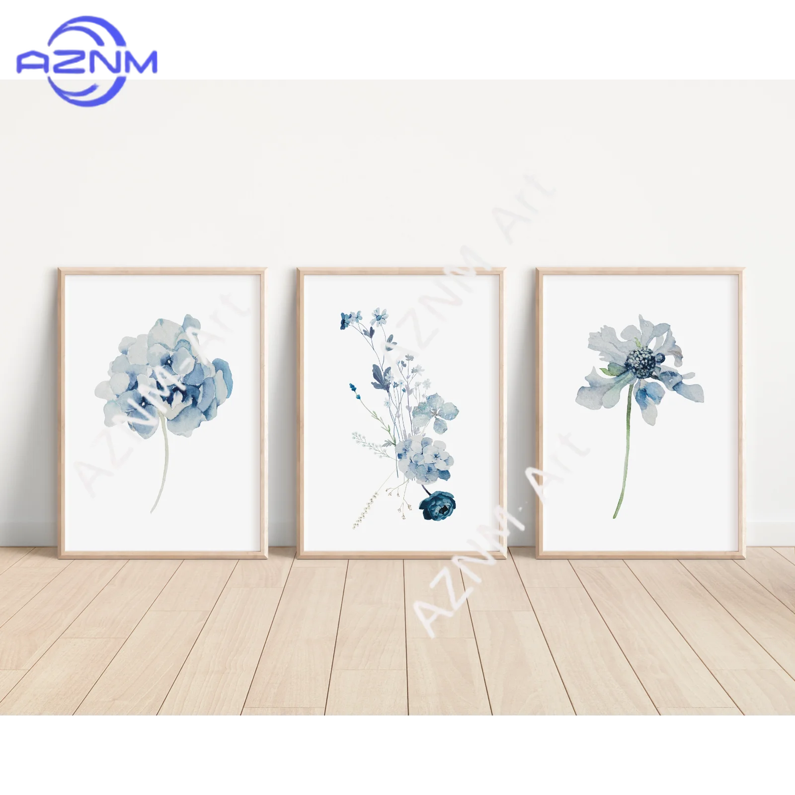 1/3-teiliges Hamptons-Poster im Provinzstil, Hortensien-Blumen-Drucke in Blau, moderne Küsten-Wandkunst für die Heimdekoration