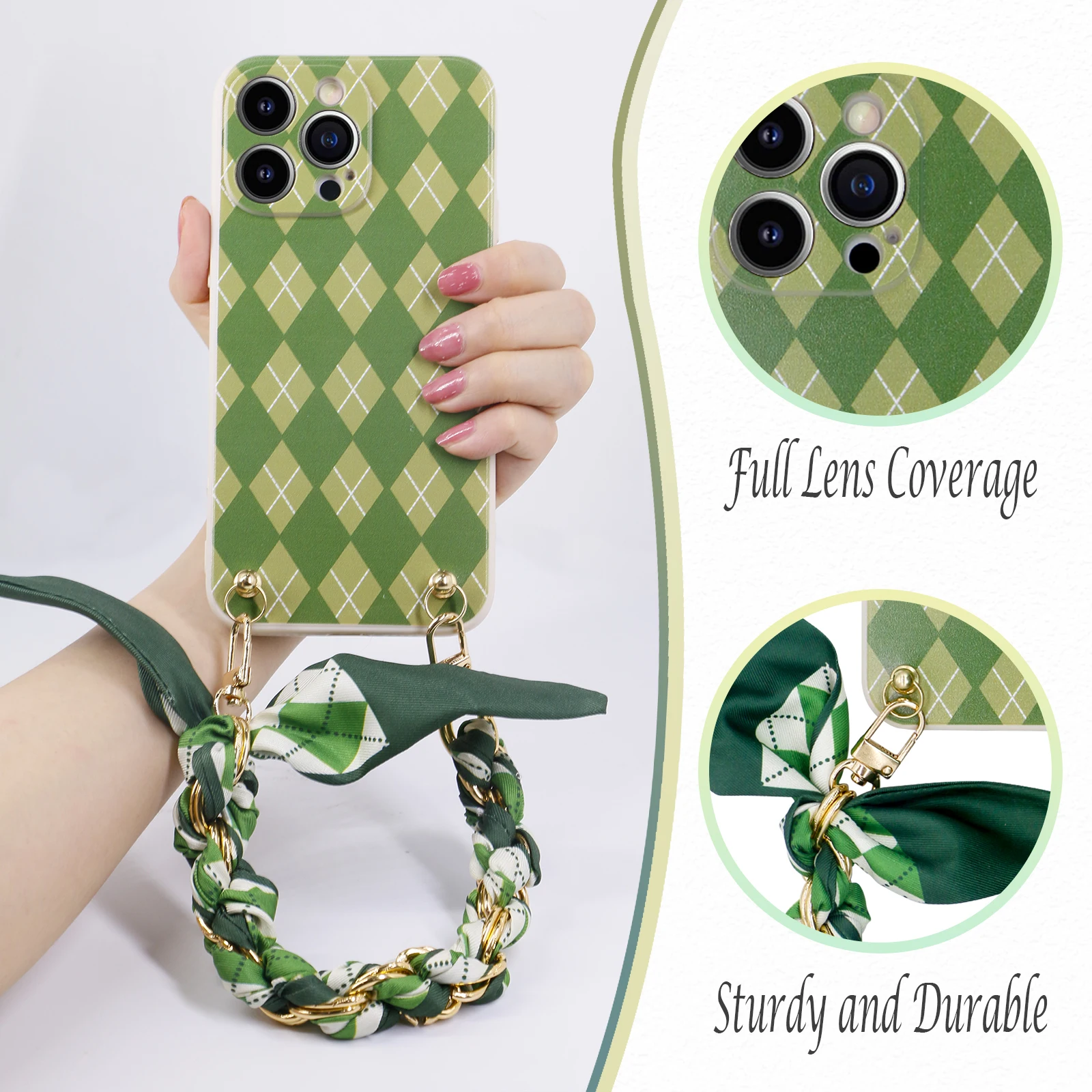 Designed for iPhone 14 Pro Max Case,Green Plaild Pattern Silicone Shockproof iPhone 14 Pro Max Phone Case with [Soft Anti-Scratc