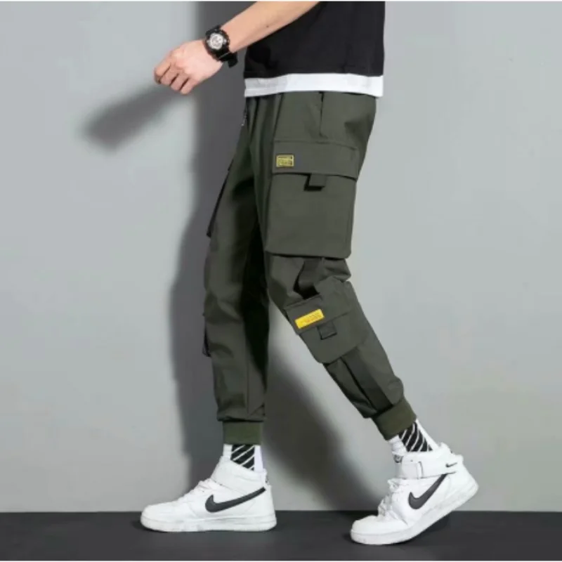 2024 Spring Autumn New Men\'s Korean Fashion Multi-pocket Loose Ins Nine-minute Drawstring Leg Work Pants Casual Daily Sweatpants