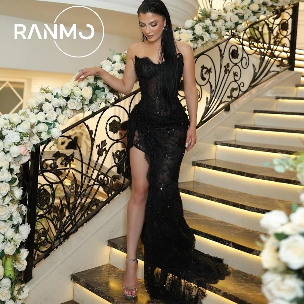 

Ranmo, черное роскошное вечернее платье без рукавов 2026, свадебное платье без бретелек, кружевное платье-русалка, новое платье длиной до пола по индивидуальному заказу