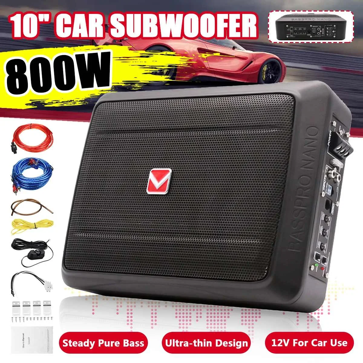 

400W/800W 8/10/15 Inch Ultra thin Subwoofer Car Active Subwoofer Audio Speaker Bass Amplifier Auto Surround Sound Audio