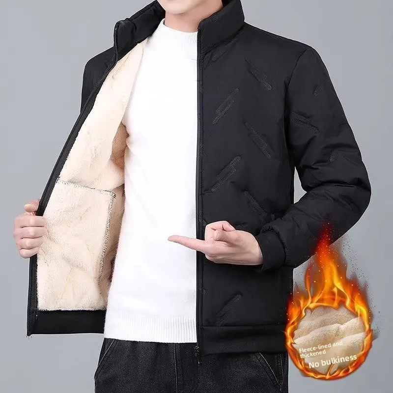 

Men's Loose Fit Lamb Velvet Cotton Jaet Autumn Winter Warm Sport Coat Stand Collar Windproof Thi Long Sve Casual Wear
