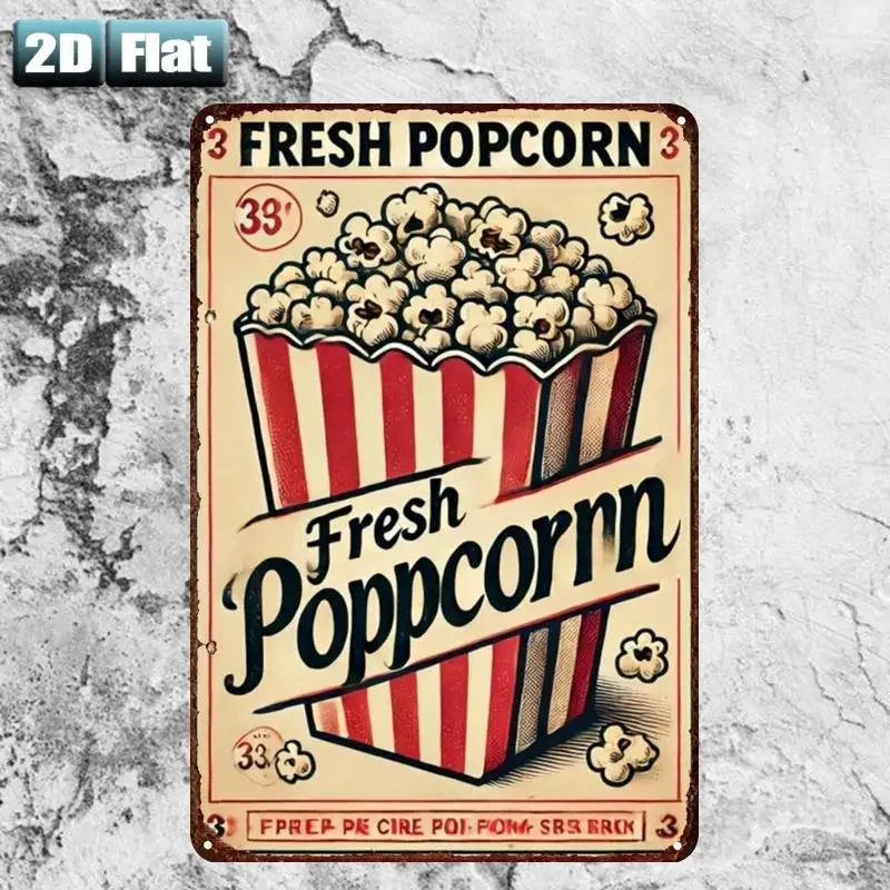 Vintage Metal Tin Sign Fresh Popcorn 3 Cents Per Pint 8x12 Inch Wall Decor for Bar Garage Restaurant Room