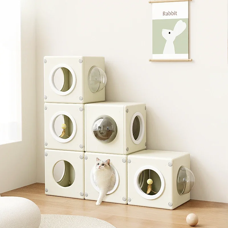 

Resin Cat Tunnel Transparent Space Capsule Cat Carrier Durable Hideaway Bed Coffee Table Side Cabinet for Pets