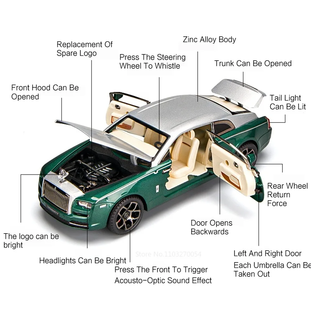 1/22 Rollen Royce Marissa Phantom Auto Modell Spielzeug Druckguss Legierung Fahrzeug 4 Türen geöffnet Sound Licht zurückziehen Spielzeug Geburtstag für Kinder