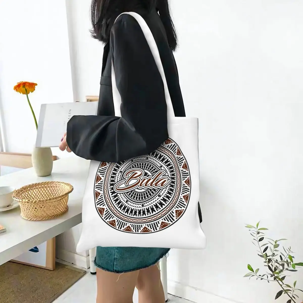 Tas Belanja Desain Fiji Bula Kesakesa, Tas Kanvas Lipat untuk Wanita, Tas Selempang, Tas Tangan untuk Perjalanan