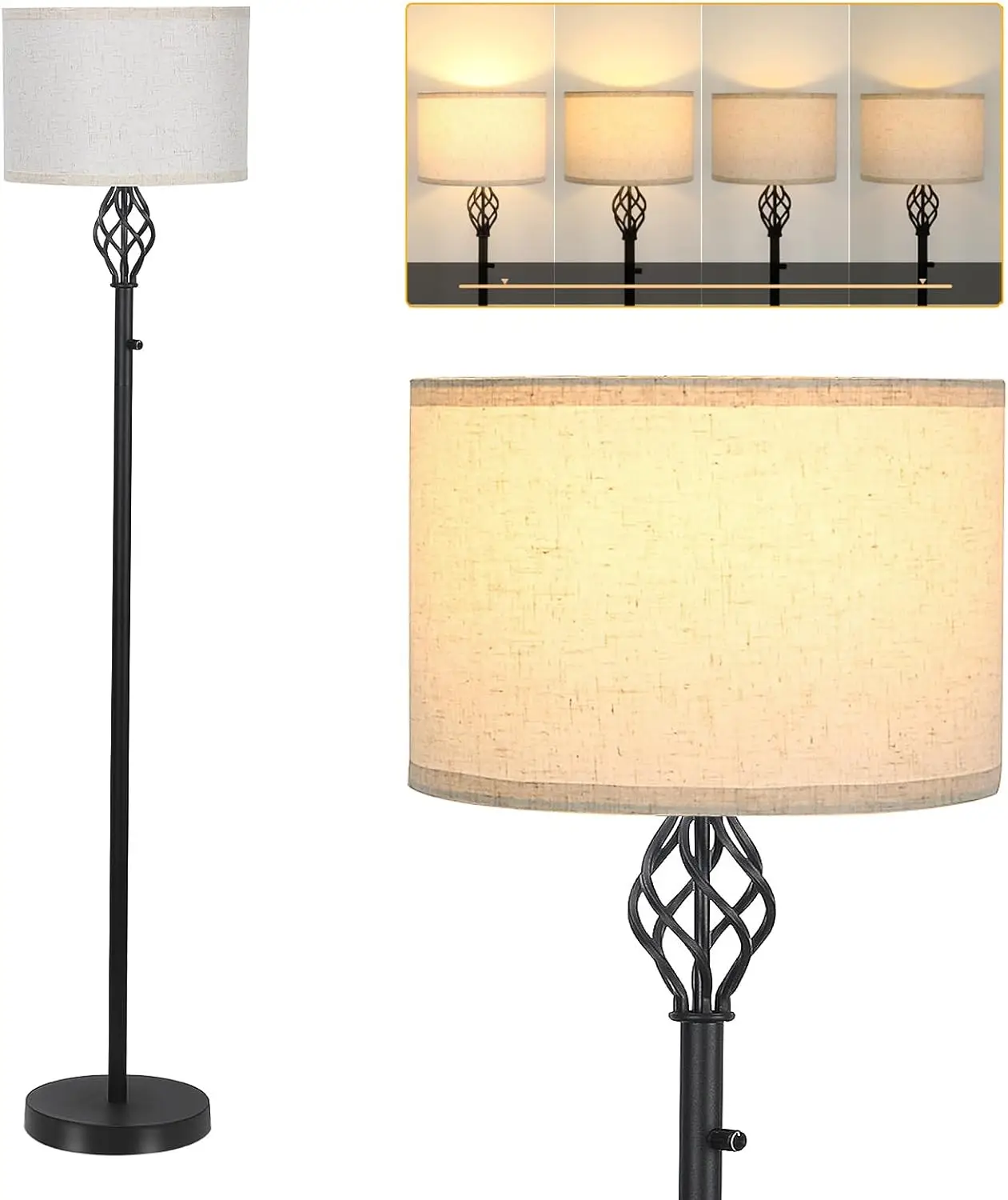 Floor Lamps For Living Room, Standing Lamp, Modern Floor Lamp With Linen Shade, Rotary Switch, Led Bulb Included(10W 1000Lm),