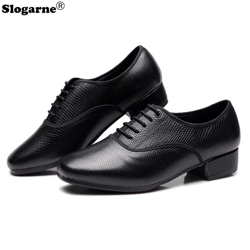 Men\'s New Leather Waltz Shoes Latin Tango Ballroom Dance Shoes Male 2.5cm Heels Soft Sole Modern Dance Shoes Stage Dancing Wear