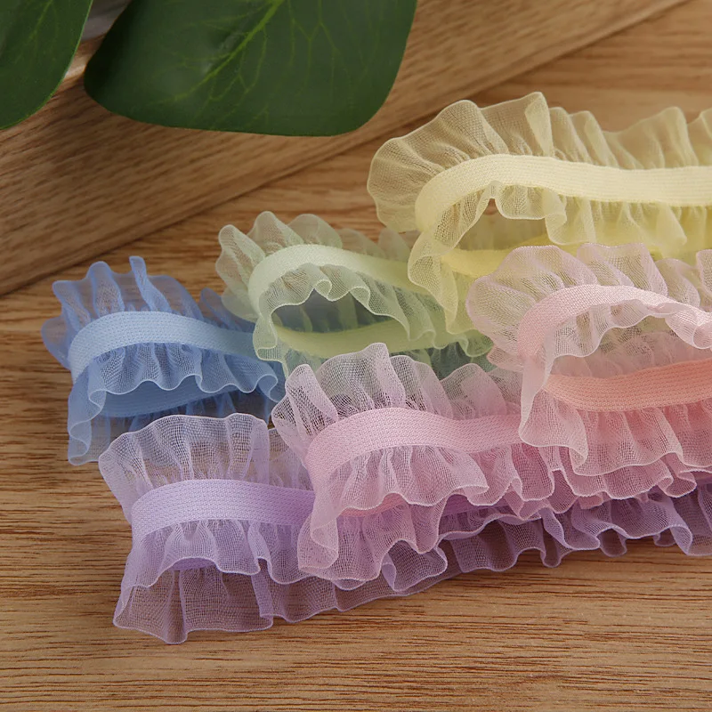 25MM Elastic Ribbon Falbala Ruffled Satin Skirt Lotus Leaf Edge For Hair Bows DIY Crafts Handmade Accessories Party Decoration